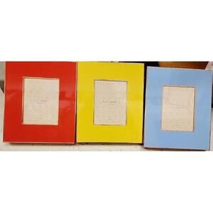 Kate Spade Make It Pop Red Yellow Sky Blue 5x7 Picture Frame Set Of 3 Gold NEW